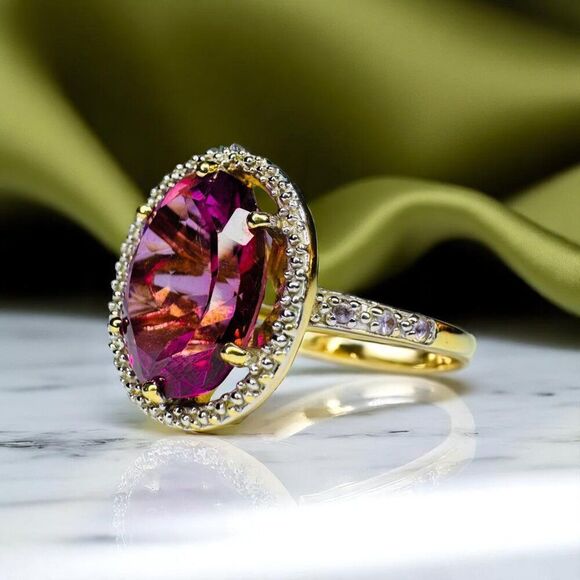10K Gold -LARGE Natural Indian Garnet Ring - Sz 7 - 6.5CT Purple Rhodolite -3.9g - Picture 2 of 16